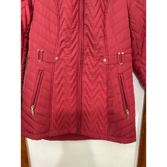 Nordstrom Women's Gallery Hooded Quilted Merlot Jacket Removable Fur Hood Sz S - Picture 5 of 11